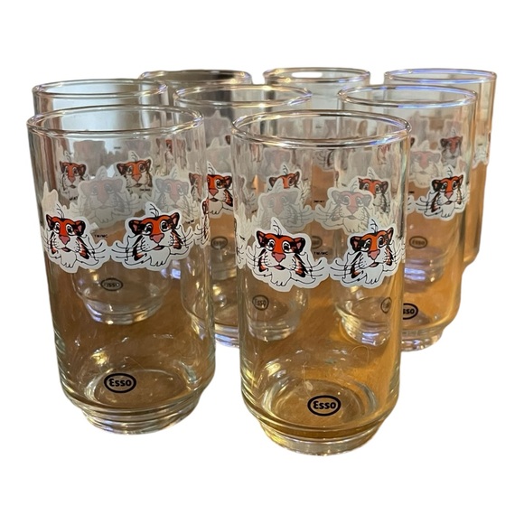 Vintage Set 8 Esso Tiger Tumbler Glass 10oz. 5 1/4” Circle Of Tigers 60’s Nice - Picture 2 of 6